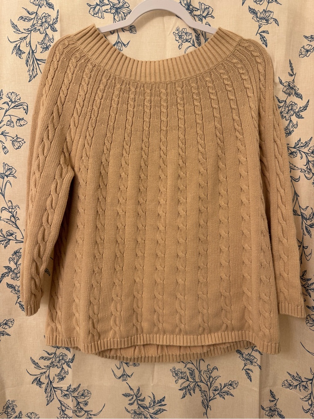 Talbots Tan Camel 100% Cotton Cable Knit Boat Neck Sweater Pullover⁠ size L
